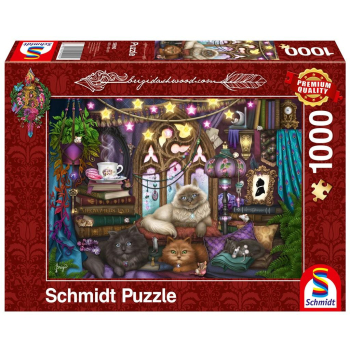 Puzzle 1000 Brigid Ashwood, Koty, herbata i książk